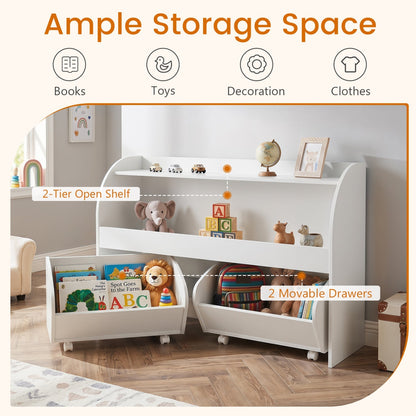 Kids Storage Organizer with Rolling Drawers & Bookshelf