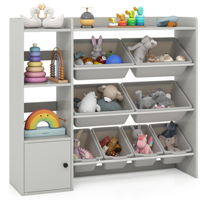 Kids Toy Storage and Bookshelf with Open Shelves and Single-door Cabinet
