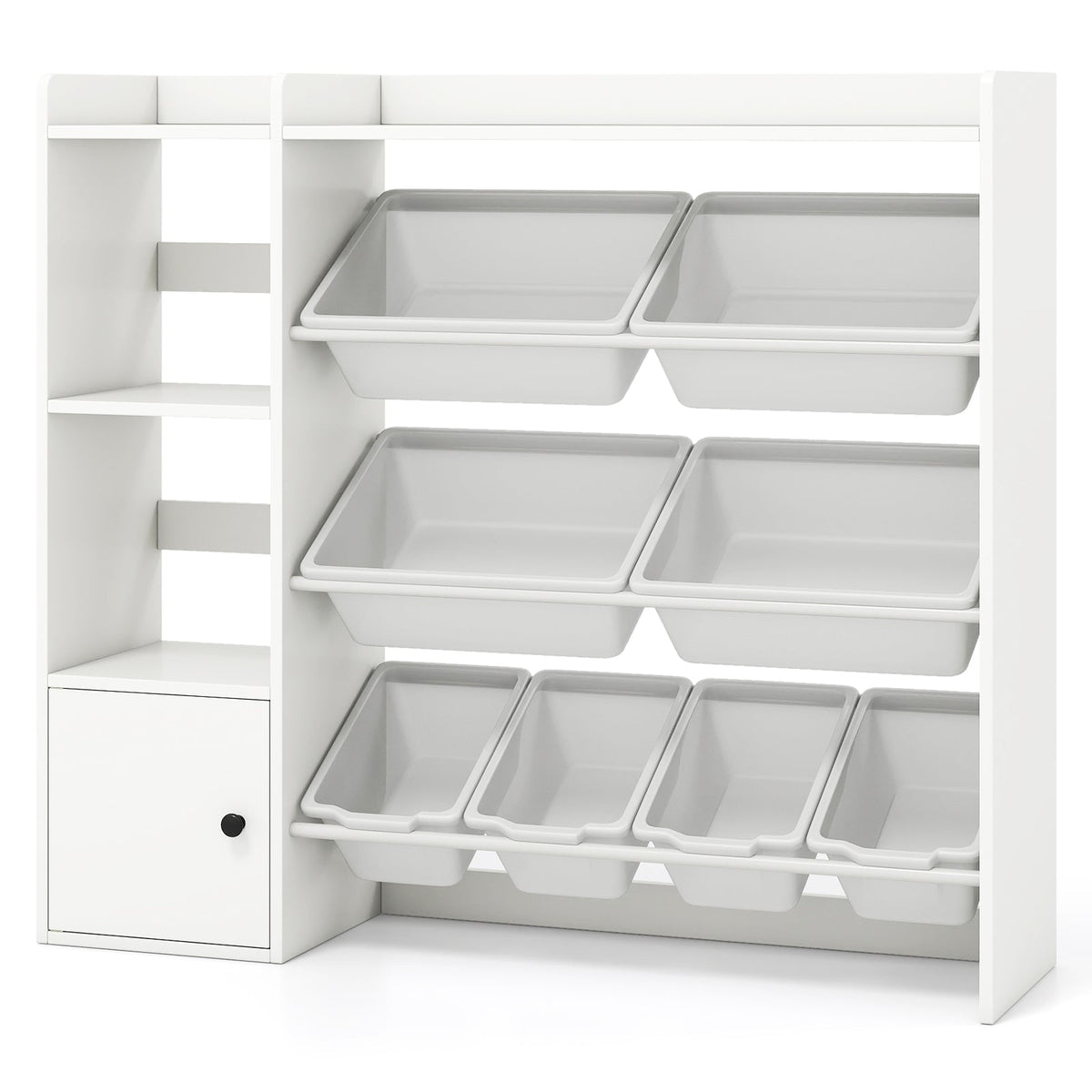 Kids Toy Storage and Bookshelf with Open Shelves and Single-door Cabinet