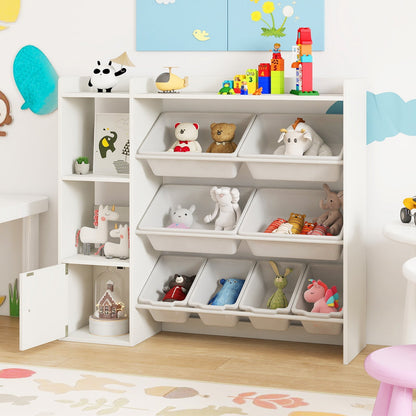 Kids Toy Storage and Bookshelf with Open Shelves and Single-door Cabinet
