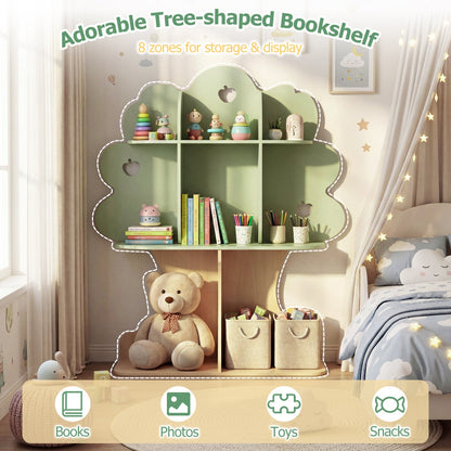 Kids Tree Bookshelf 45" Tall Freestanding Bookcase with Open Shelves-Green