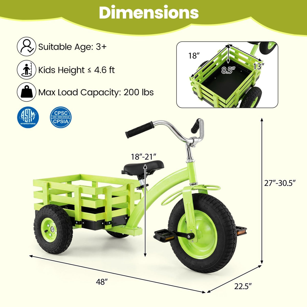 Kids Tricycle with 15-Inch Inflatable Rubber Tires