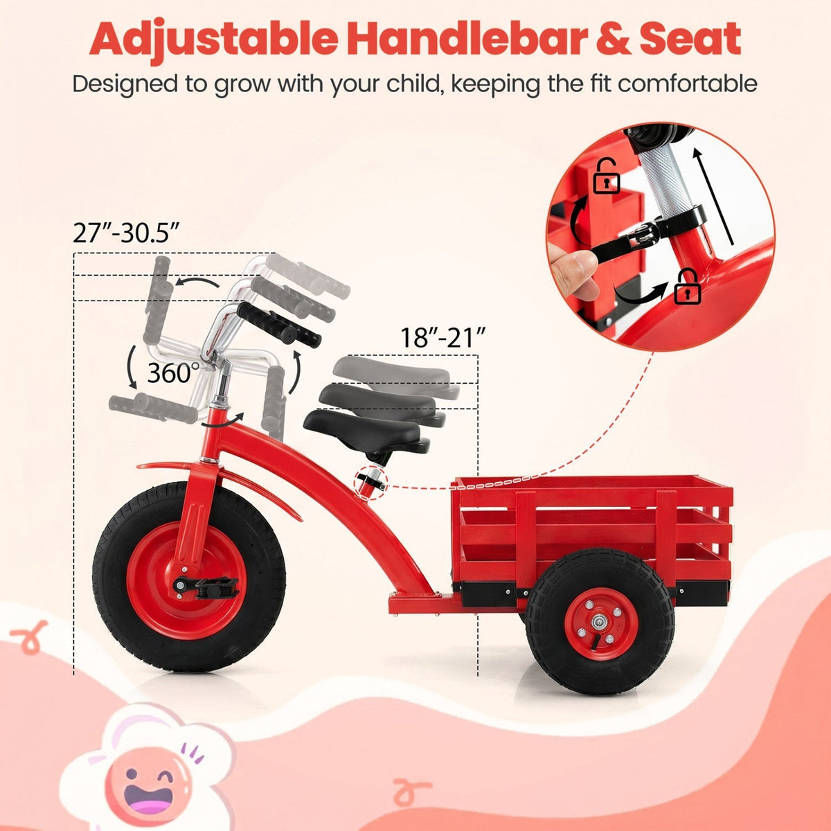 Kids Tricycle with 15-Inch Inflatable Rubber Tires