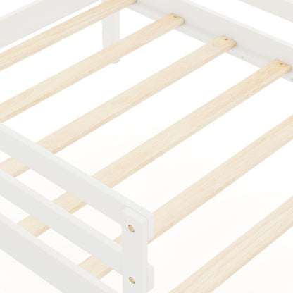 Kids Twin Size Bed with 2 Drawers Solid Wood Bed with Blackboard-White