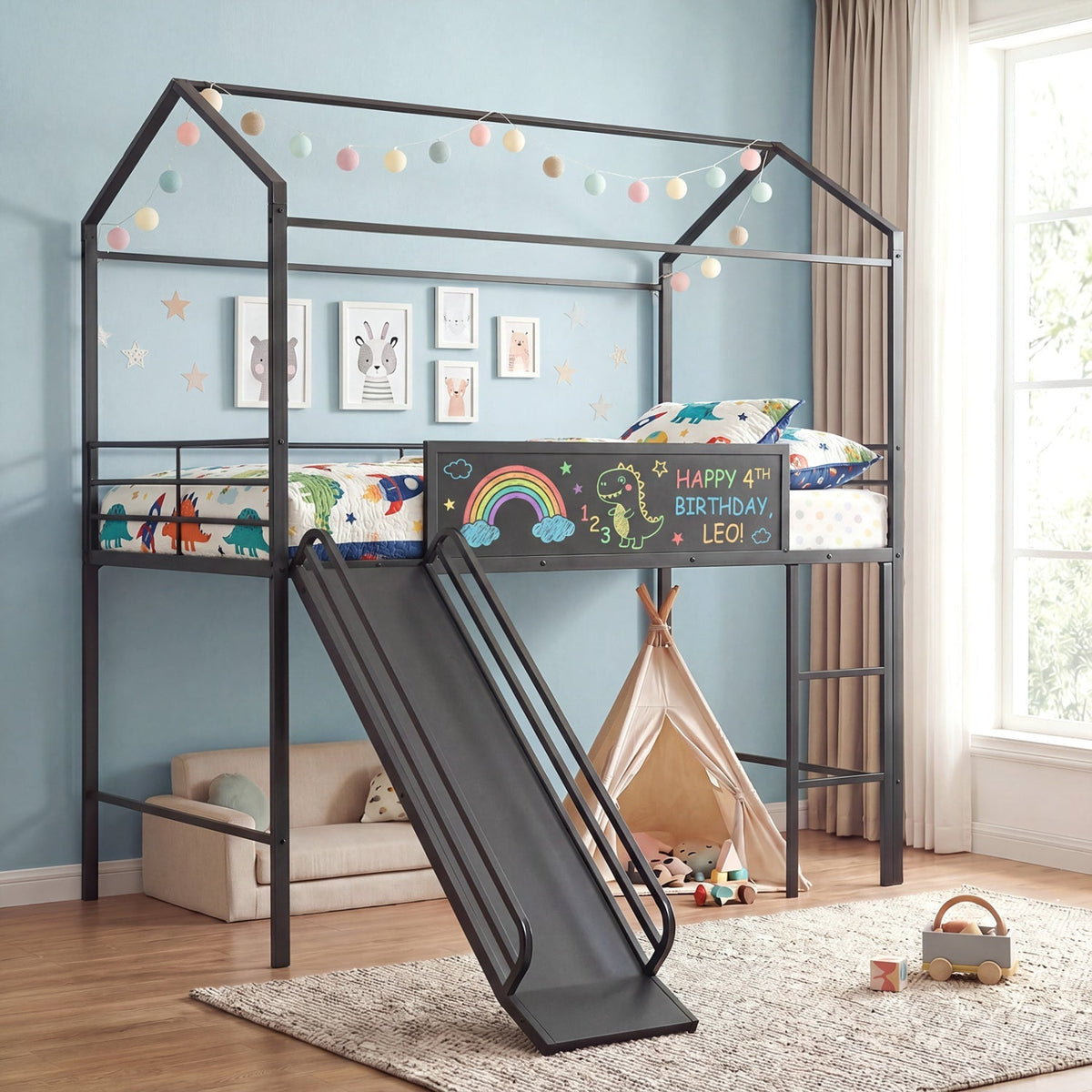 Kids Twin Size Loft Bed with Ladder and Slide for Bedroom