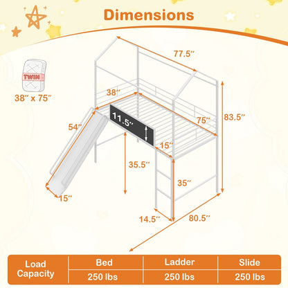 Kids Twin Size Loft Bed with Ladder and Slide for Bedroom