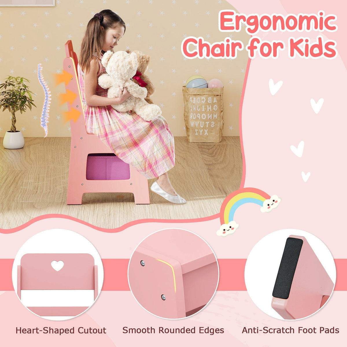 Kids Vanity Set with Colorful LED Lights Princess Makeup Dressing Table with Chair