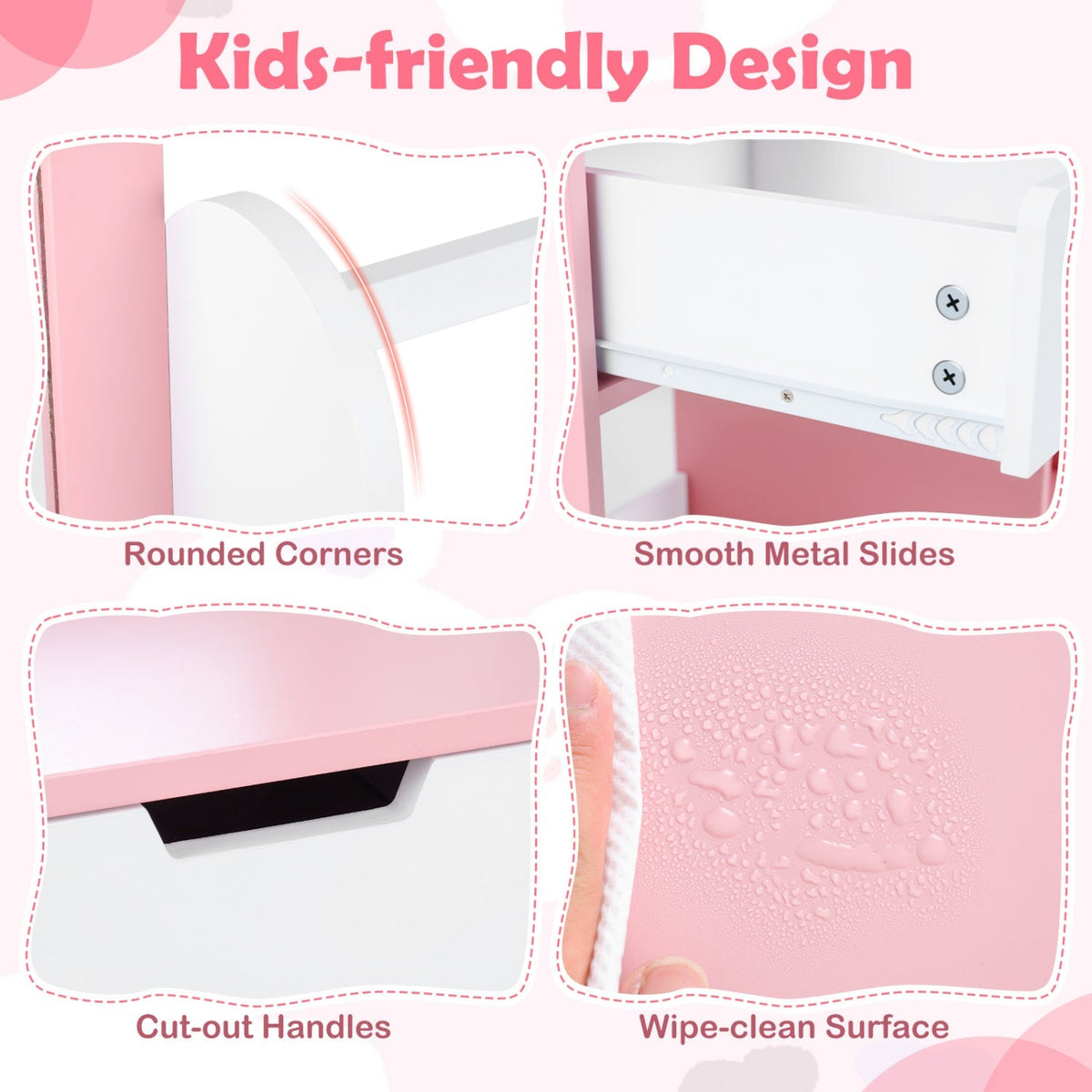 Kids Vanity Set with Chair and Mirror Makeup Dressing Desk with Storage Shelves and Drawers