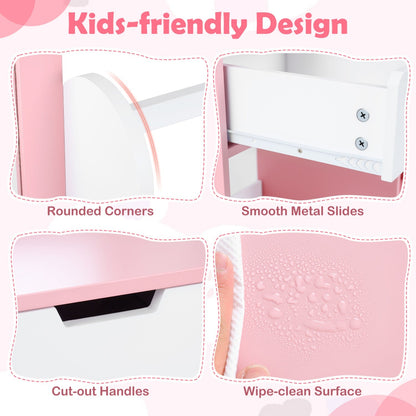 Kids Vanity Set with Chair and Mirror Makeup Dressing Desk with Storage Shelves and Drawers