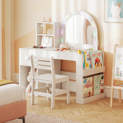Kids Vanity Table and Chair Set with Lighted Mirror for Kids Aged 3+ Years Old