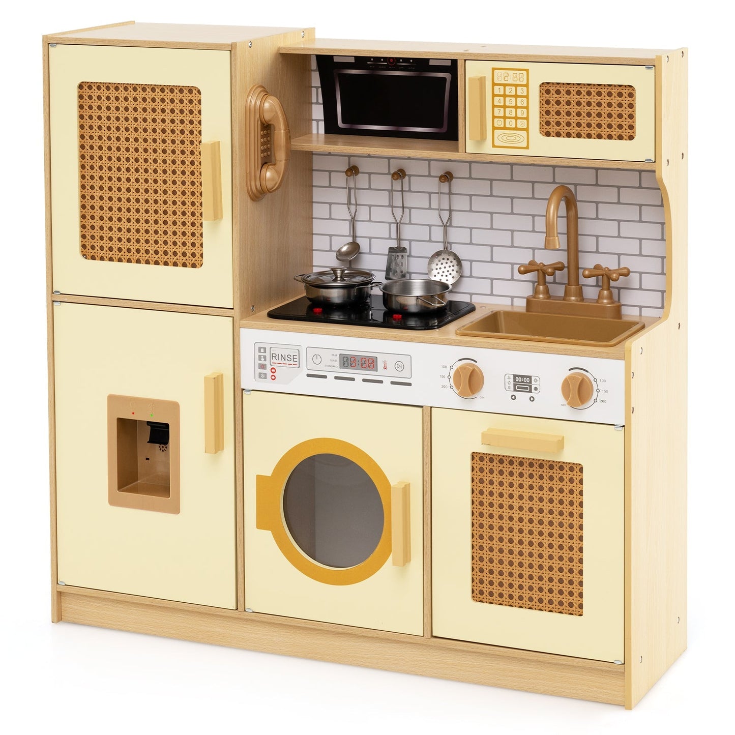 Kids Wooden Kitchen Playset with Realistic Lights and Sounds