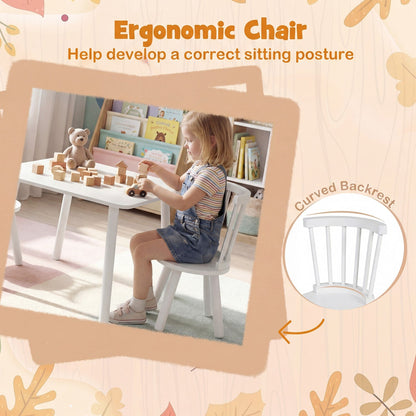 Kids Wooden Table and Chairs Set 3-Piece Toddler Furniture with Pine Wood Frame