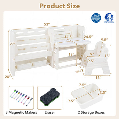 Kids Writing Desk and Chair Set with Side Bookshelves
