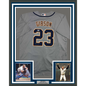 Framed Autographed/Signed Kirk Gibson 35x39 Detroit Tigers Grey Baseball Jersey Beckett BAS COA