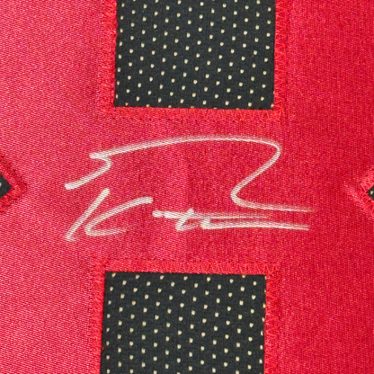 Framed Autographed/Signed George Kittle 35x39 San Francisco Black Football Jersey Beckett BAS COA
