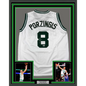 Framed Autographed/Signed Kristaps Porzingis 35x39 Boston White Basketball Jersey JSA COA