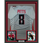 Framed Autographed/Signed Kyle Pitts 35x39 Atlanta Grey Football Jersey Beckett BAS COA