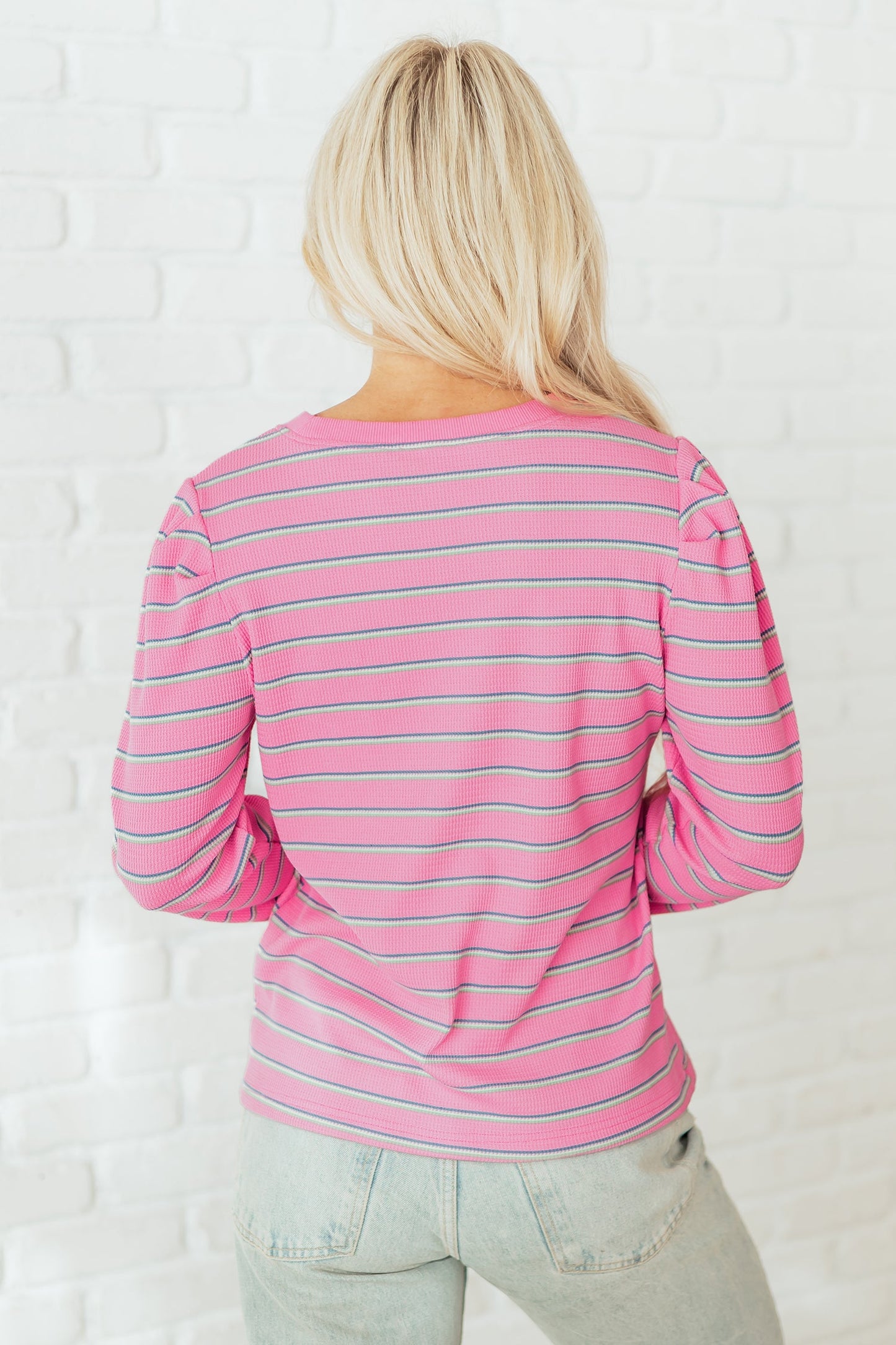 Giana Stripe Textured Knit Long Sleeve Top
