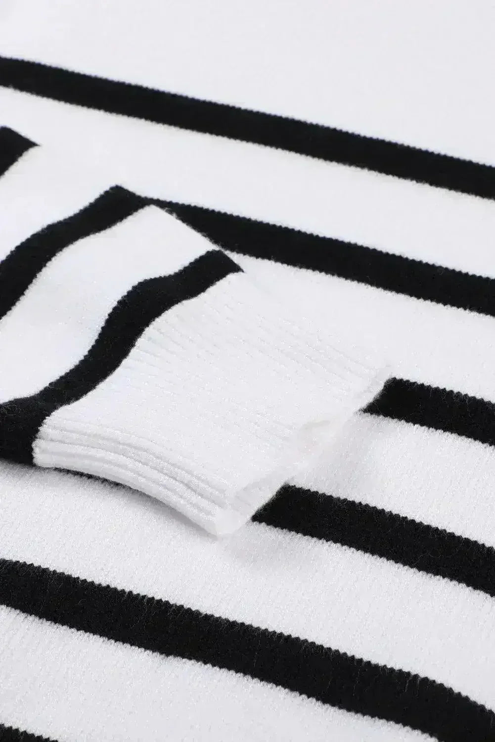 Winter White Striped Turtleneck Long Sleeve Sweater with Buttons