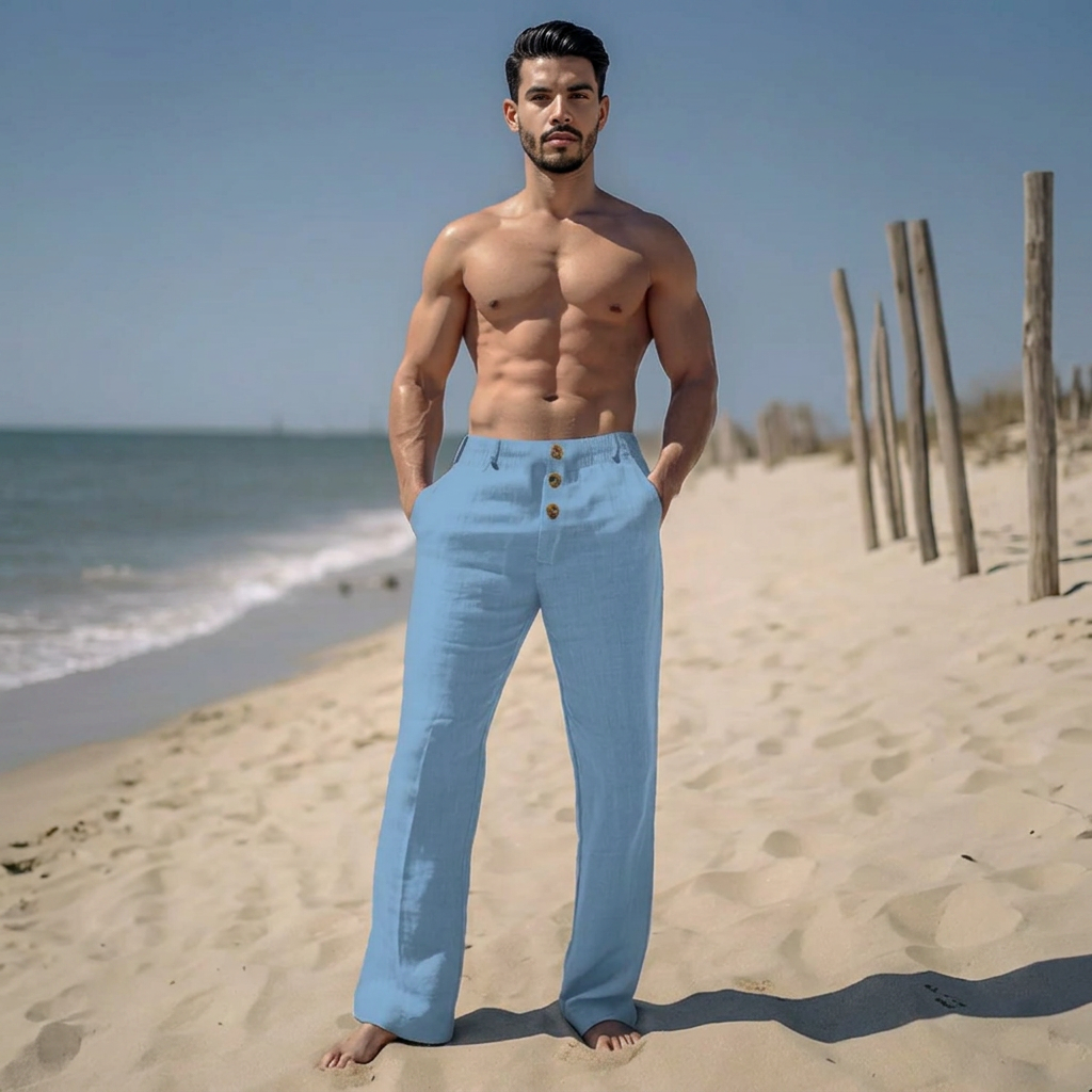 Men's Linen Beach Trousers - Lightweight, Breathable Casual Pants for Comfort and Style