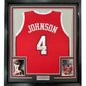 Framed Autographed/Signed Larry Johnson 35x39 UNLV Red College Basketball Jersey PSA/DNA COA