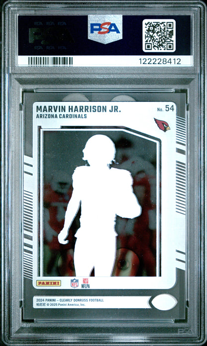 Graded 2024 Panini Clearly Donruss Marvin Harrison Jr #54 Rookie RC Football Card PSA 9 Mint