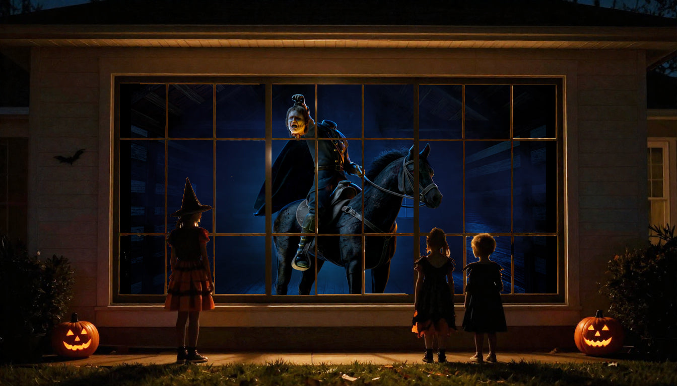 HoliScapes® USB Projector Kit - Legends of Halloween + Projector + 48" x 72" Projection Screen