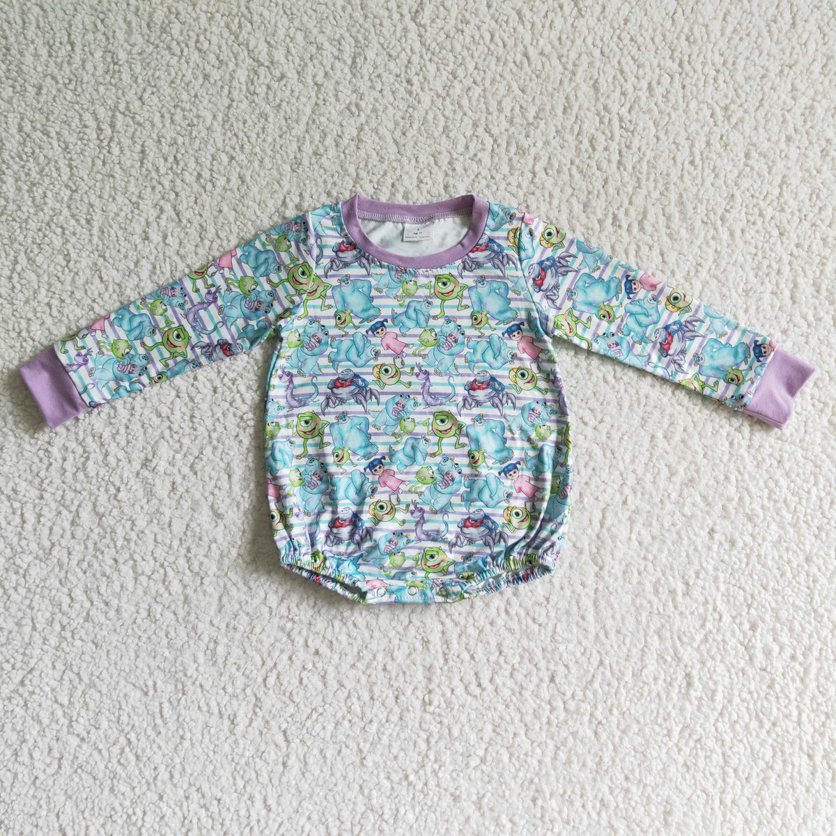 Monster stripe baby girls long sleeve romper