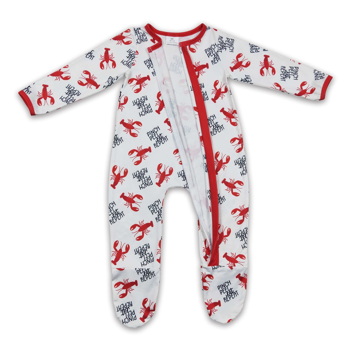Pinch peel eat repeat crawfish baby footed zipper coveralls
