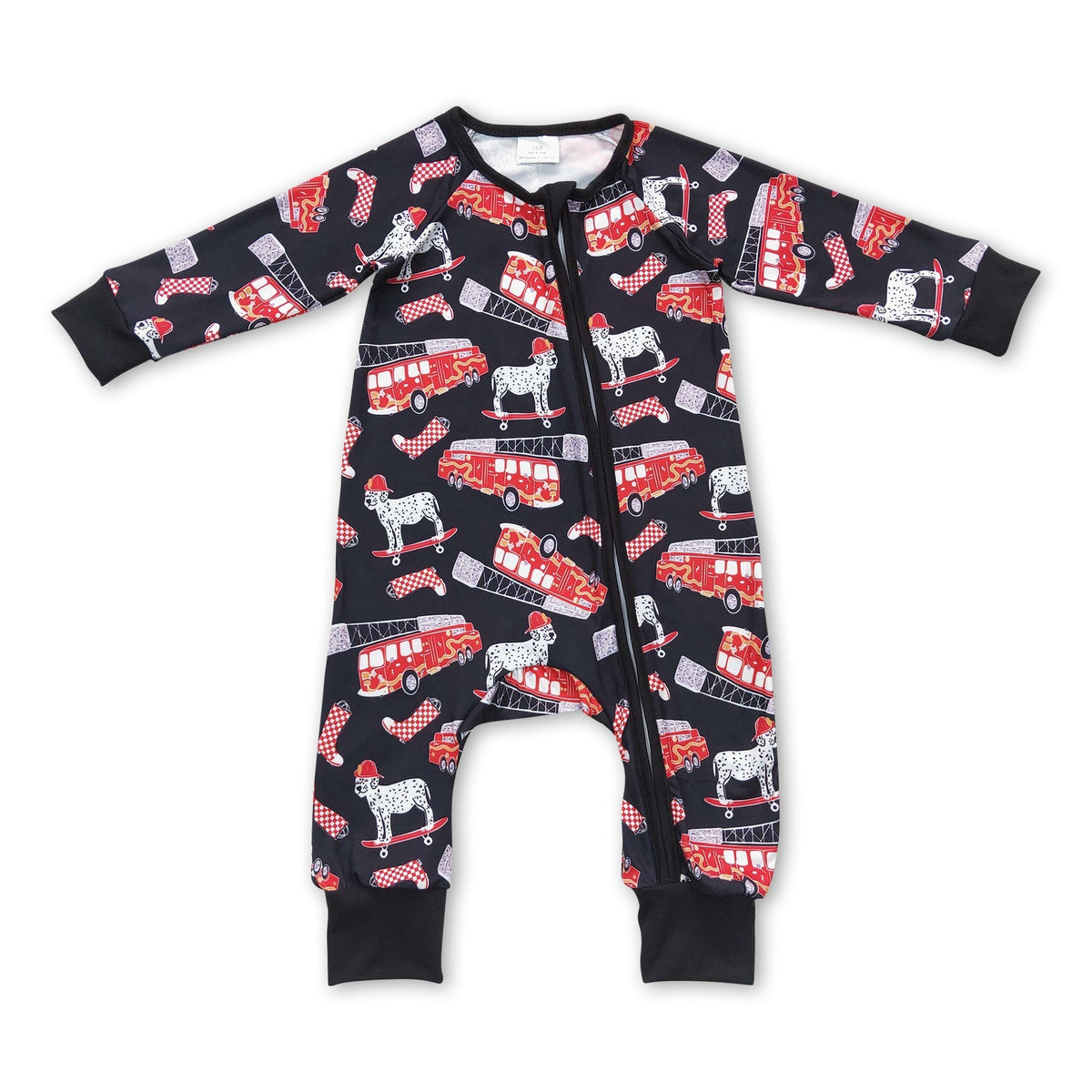 Dog fire truck long sleeves baby boy zipper romper