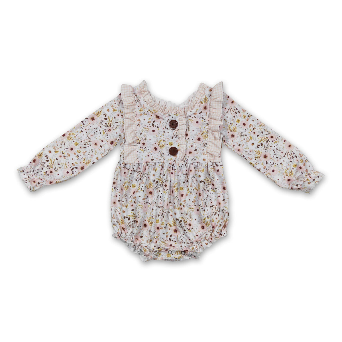 Long sleeves floral ruffle baby girls romper