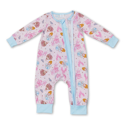 Long sleeves princess castle carriage baby zipper romper