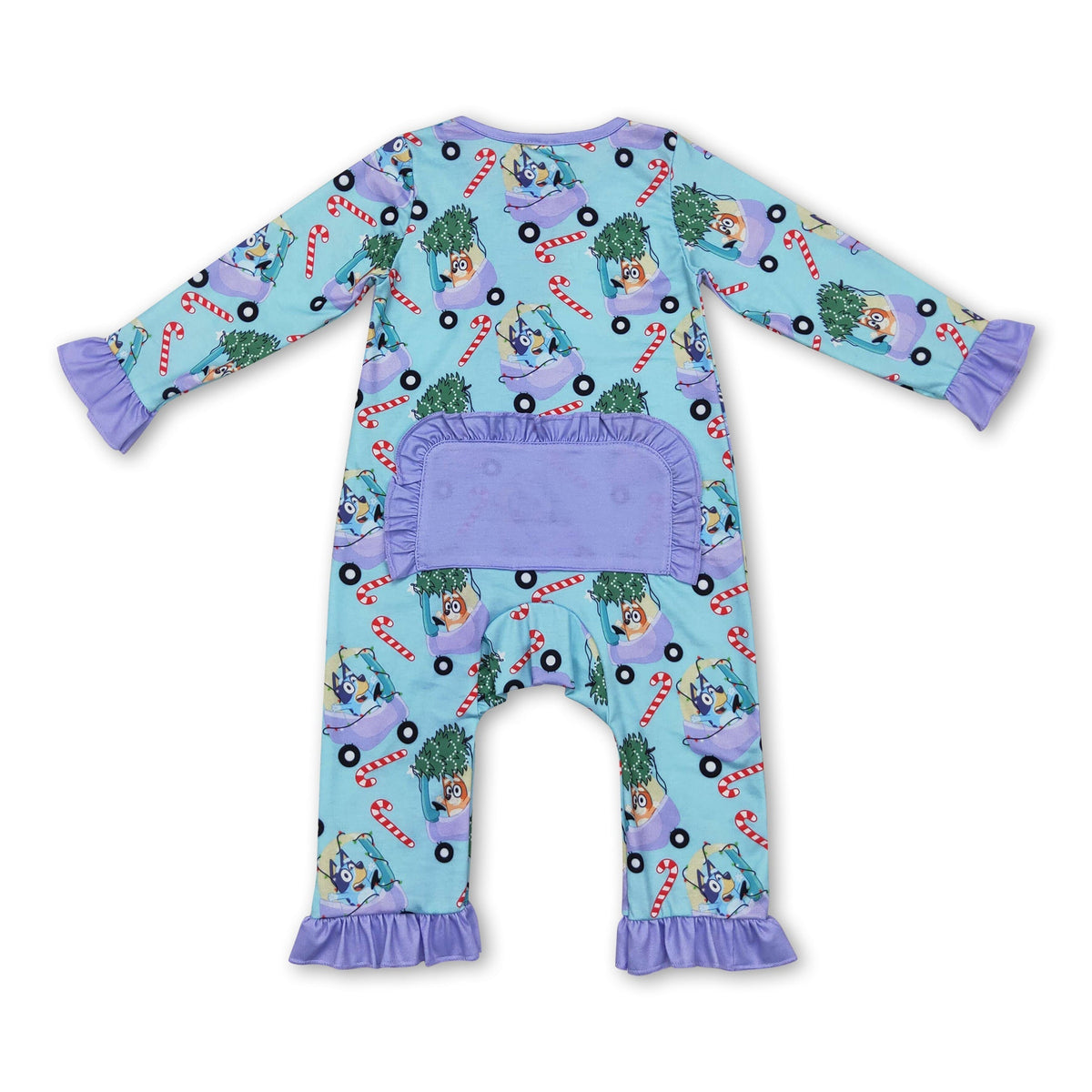 Lavender dog candy cane Christmas tree car girls zipper romper