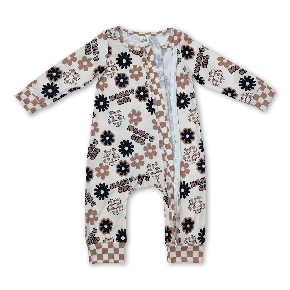 Mama's girls floral plaid baby zipper romper