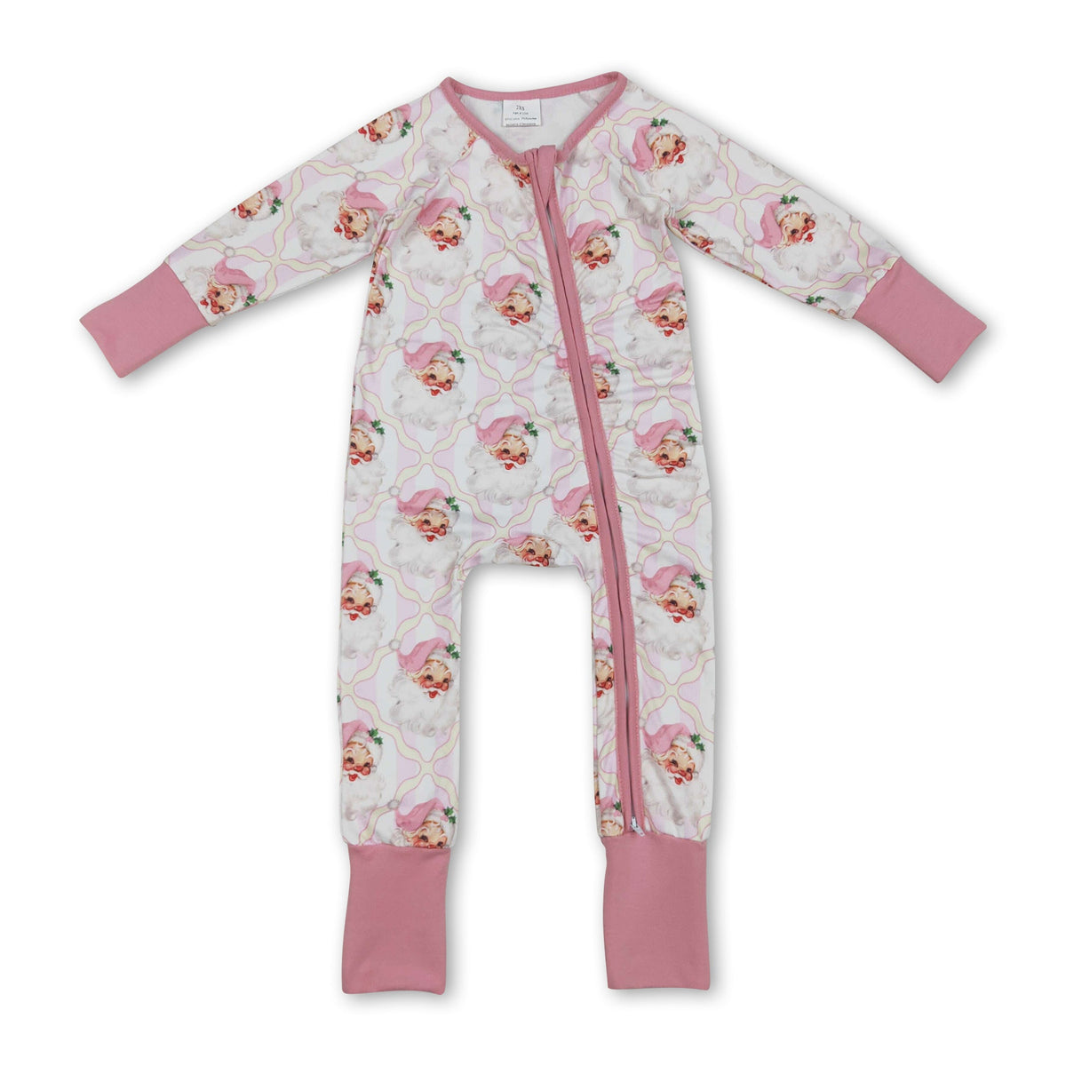Long sleeves pink stripe santa baby girls Christmas romper
