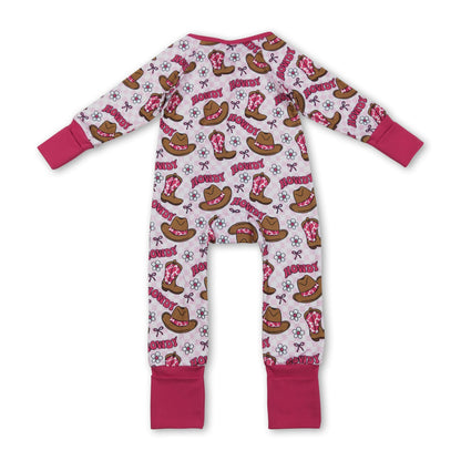 Cow boots howdy floral western baby girls zipper romper
