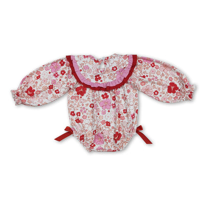 Long sleeves floral jesus loves me girls valentine's romper