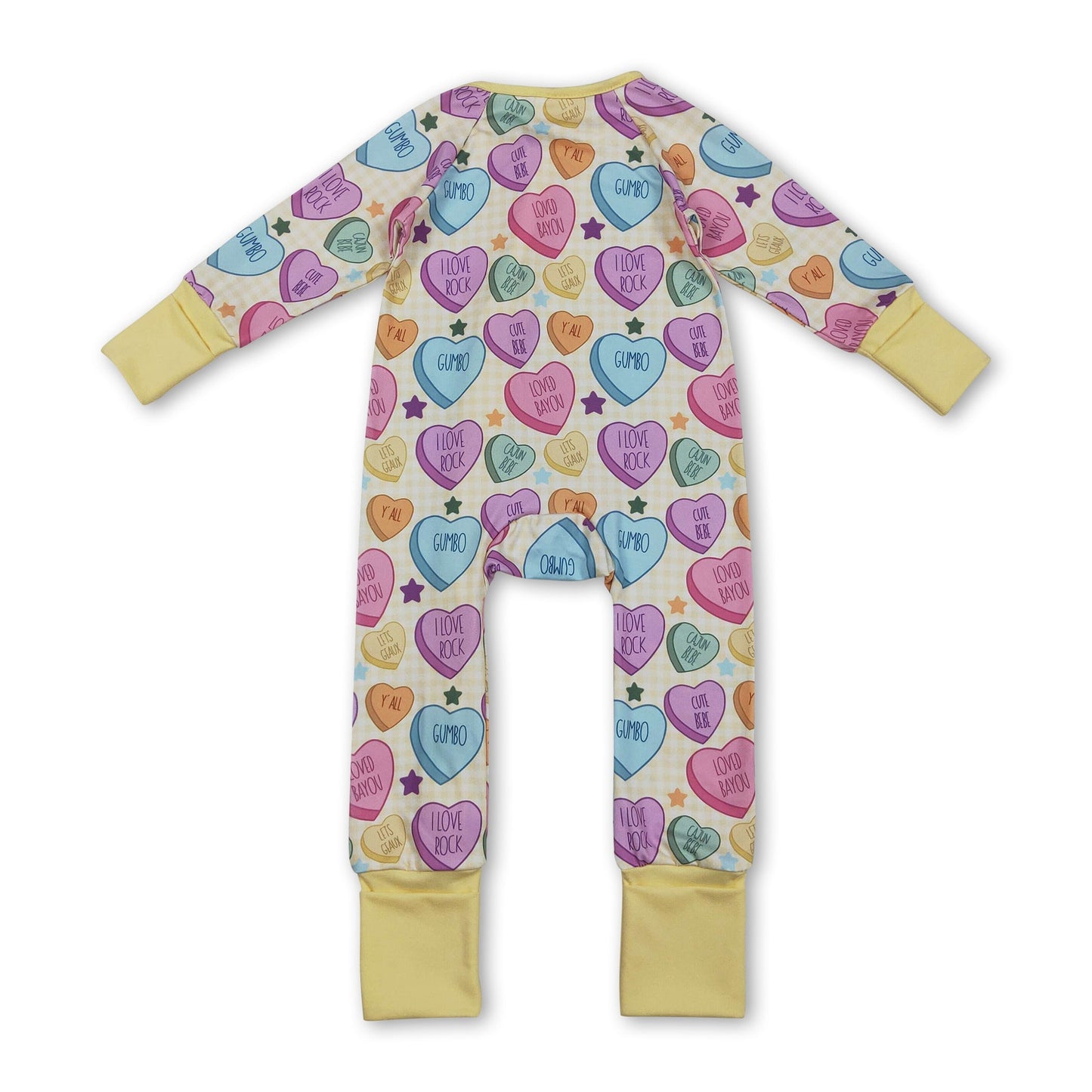 Long sleeves yellow plaid heart baby girls valentine's romper