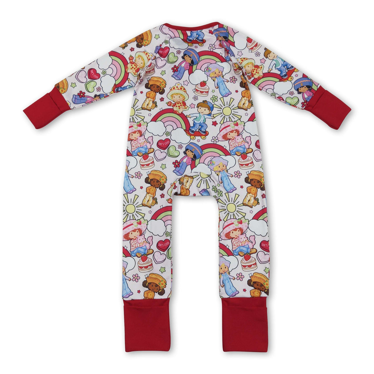 Long sleeves rainbow strawberry baby girls zipper romper
