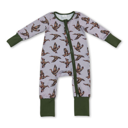Green long sleeves camo duck baby boys zipper romper