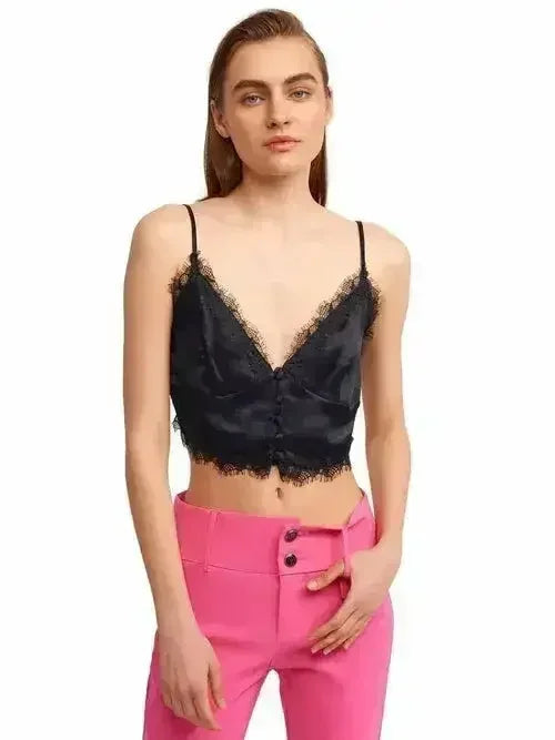 Lace Detail Crop Top | Rayon-Viscose Blend | Feminine Style