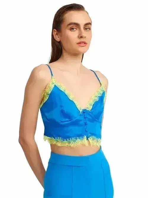 Lace Detail Crop Top | Rayon-Viscose Blend | Feminine Style