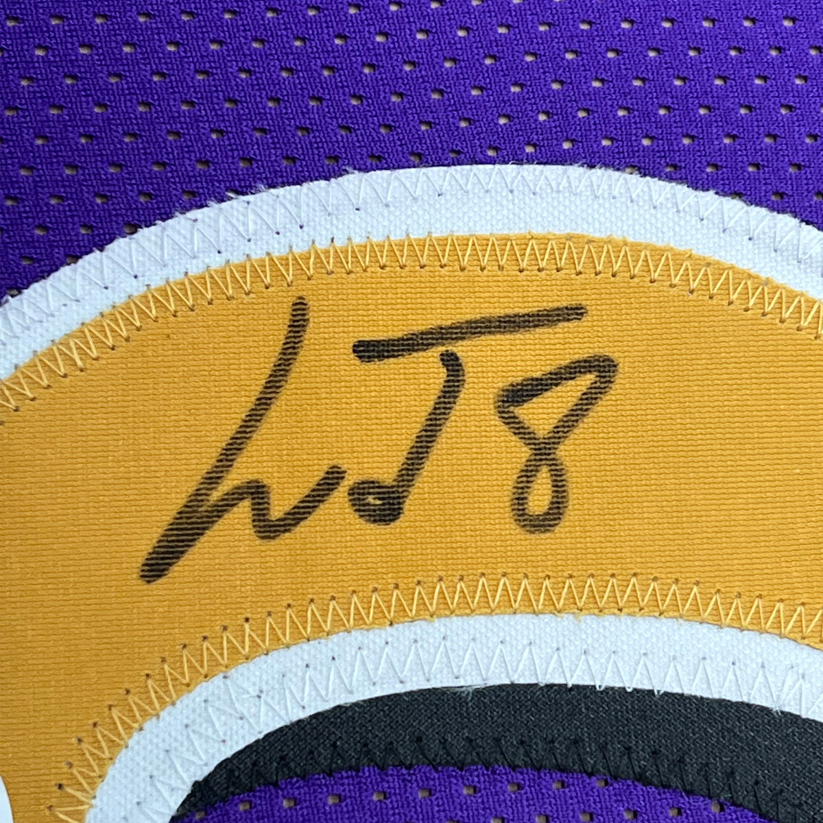 Framed Autographed/Signed Lamar Jackson 35x39 Baltimore Color Rush Football Jersey JSA COA
