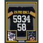 Framed Autographed/Signed Jack Ham, Jack Lambert, and Andy Russell Inscribed "24 Pro Bowls", "HOF 88" & "HOF 90" 35x39 Pittsburgh Black Football Jersey JSA COA