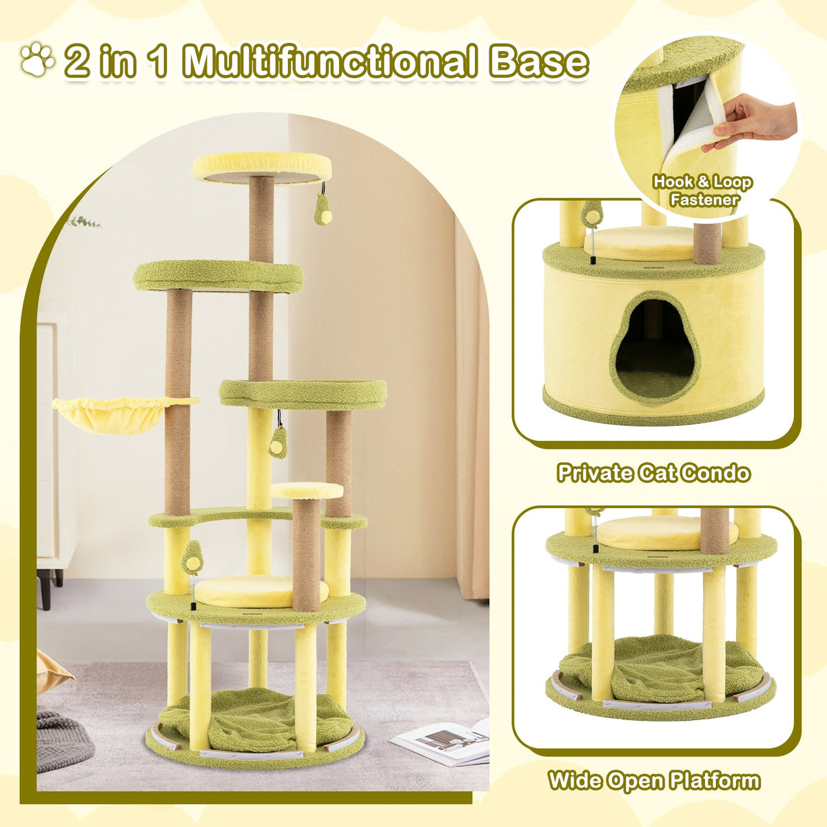 Large Avocado Cat Tree Multi-level Cat Tower with Private Condo-Green