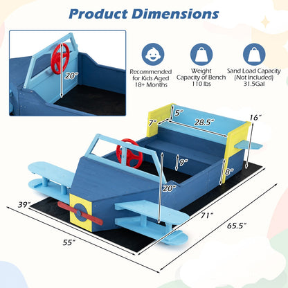 Large Wooden Kids Sandbox with Bottom Liner and Bench Seat