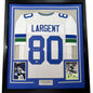 Framed Autographed/Signed Steve Largent 35x39 Seattle White Football Jersey PSA/DNA COA