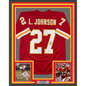 Framed Autographed/Signed Larry Johnson 35x39 Kansas City Red Football Jersey Beckett BAS COA
