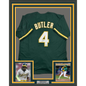 Framed Autographed/Signed Lawrence Butler 35x39 Oakland Green Baseball Jersey Beckett BAS COA