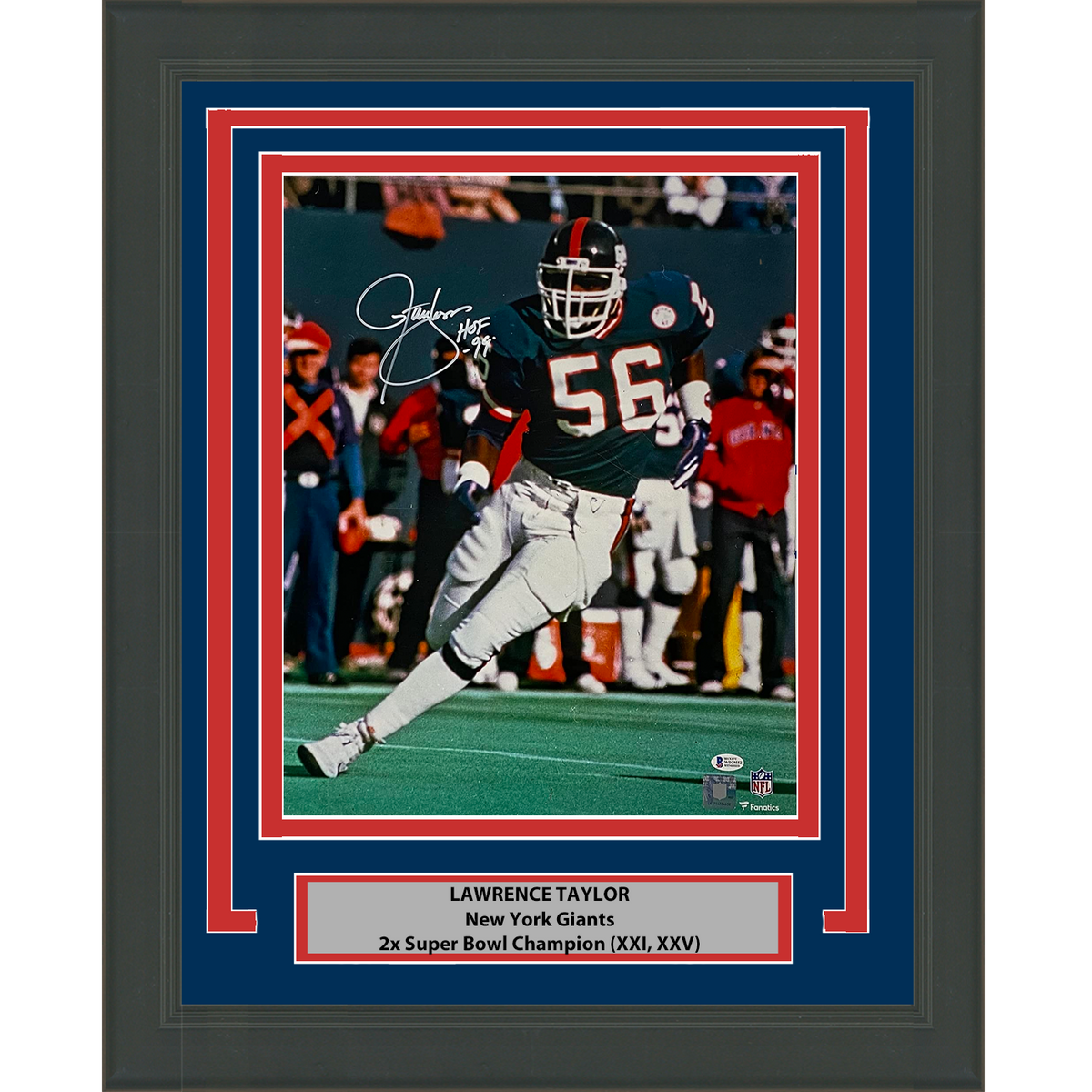 Framed Autographed/Signed Lawrence Taylor HOF 99 New York Giants 16x20 Football Photo Beckett BAS COA
